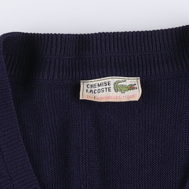 Vintage 1970'S Lacoste Chemise French Lacoste acrylic knit cardigan, men's size L acrylic navy blue type Vintage Second Hand