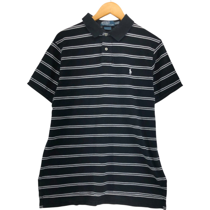 Ralph Lauren POLO by Ralph Lauren CUSTOM FIT short sleeve striped polo shirt men's XL size cotton black type Vintage Second Hand