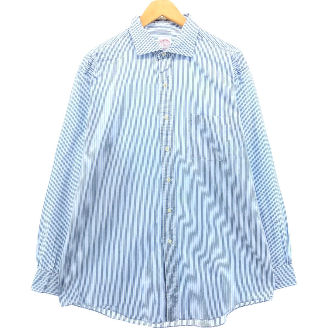 Brooks Brothers 346 Wide Collar Long Sleeve Cotton Striped Shirt, Men's Size L cotton blue type Vintage Second Hand