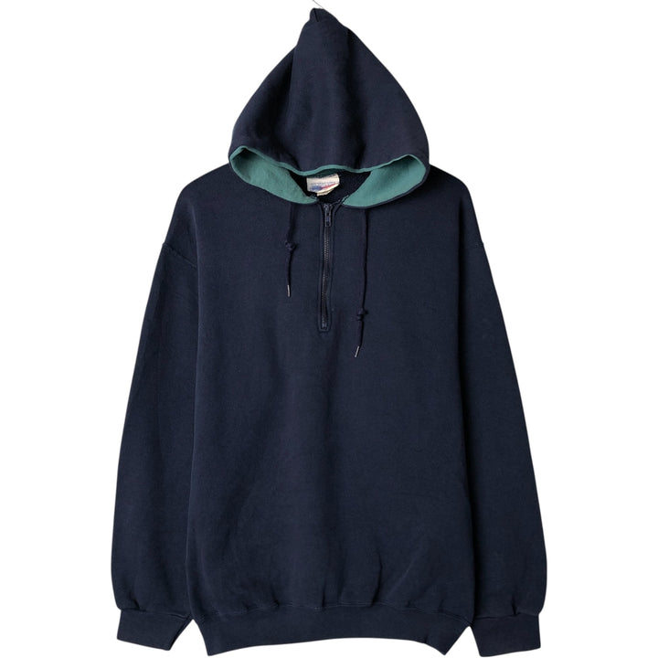 Vintage AMERICAN SPIRIT Half-Zip Hoodie, Made in USA, Men's Size L cotton navy blue type Vintage Second Hand
