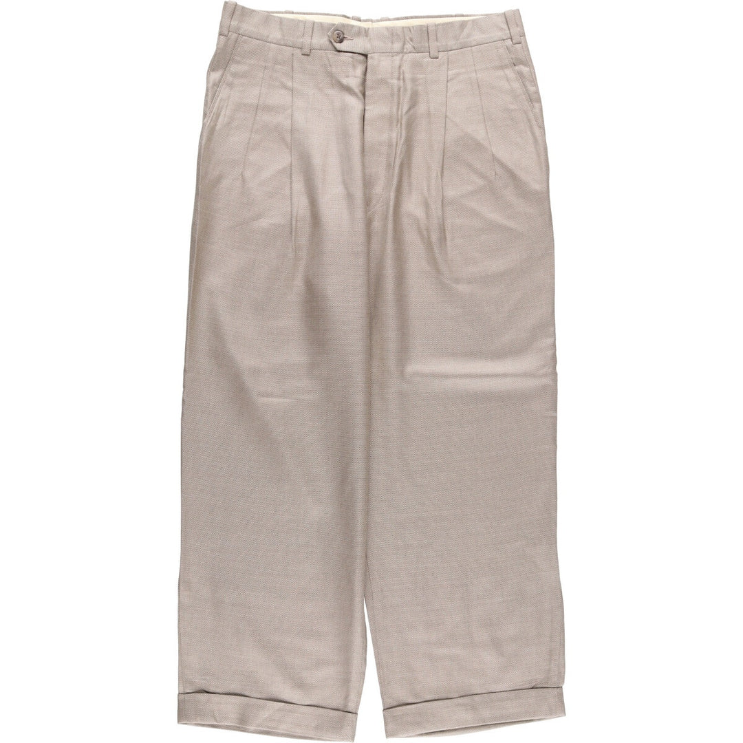 Nordstrom Two-pleat Silk and Wool Slacks, Made in USA, Women's XL (W32) silk Khaki type Vintage Second Hand