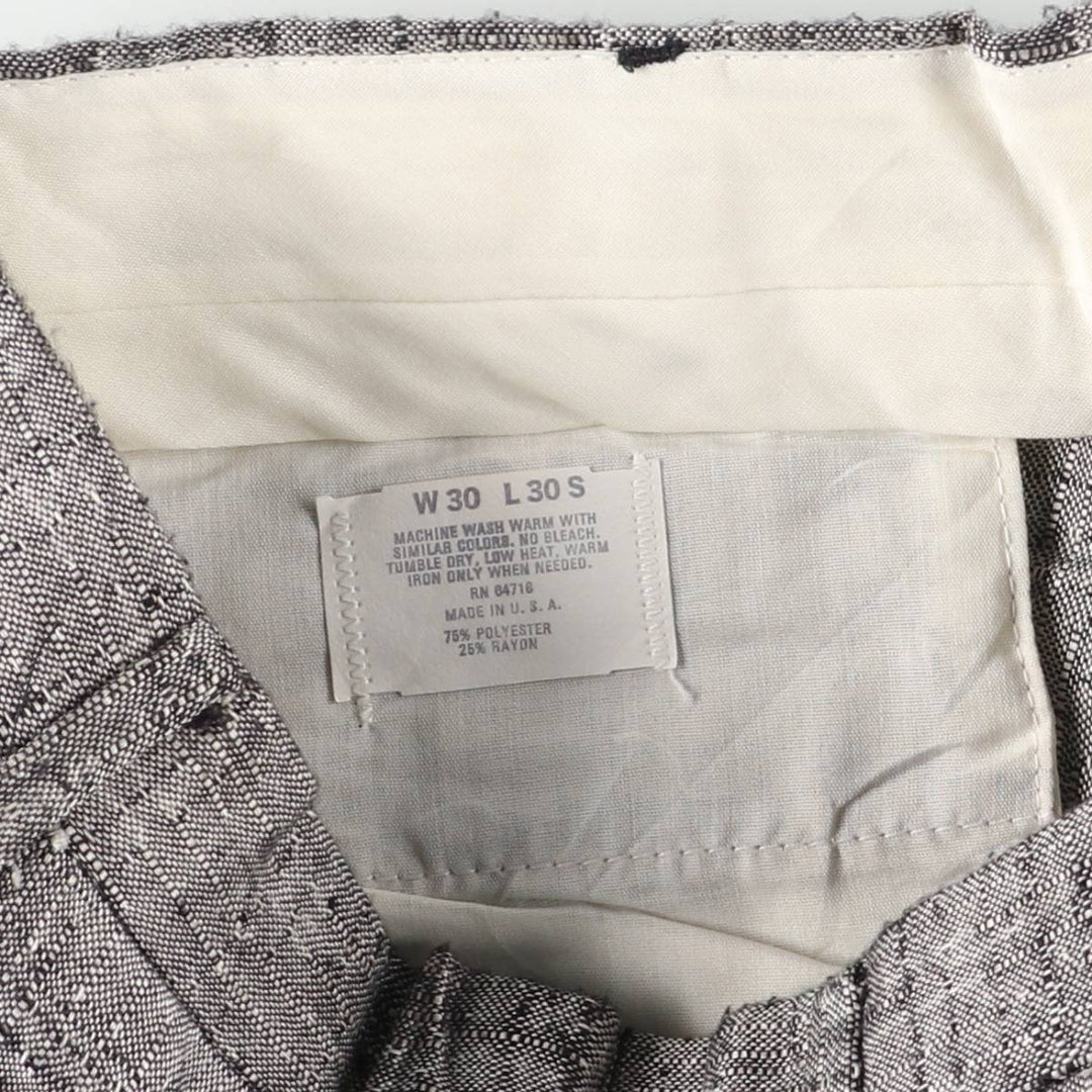 Check Pattern Two-pleat Slacks, Made in USA, Men's Size W30 polyester gray type Vintage Second Hand