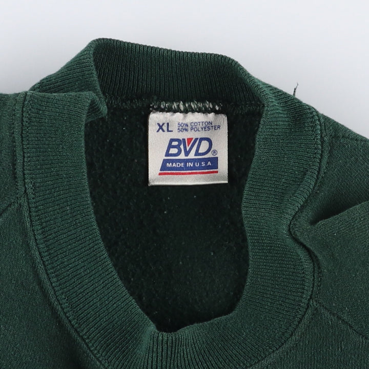 90'S BVD plain blank sweatshirt, sweatshirt, made in USA, men's XL size, vintage cotton Green type dark green Vintage Second Hand