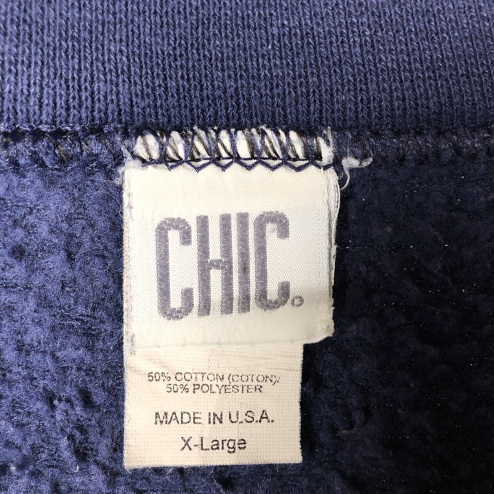 Vintage 90'S CHIC mock neck plain blank sweatshirt, made in the USA, men's size XL cotton navy blue type Vintage Second Hand