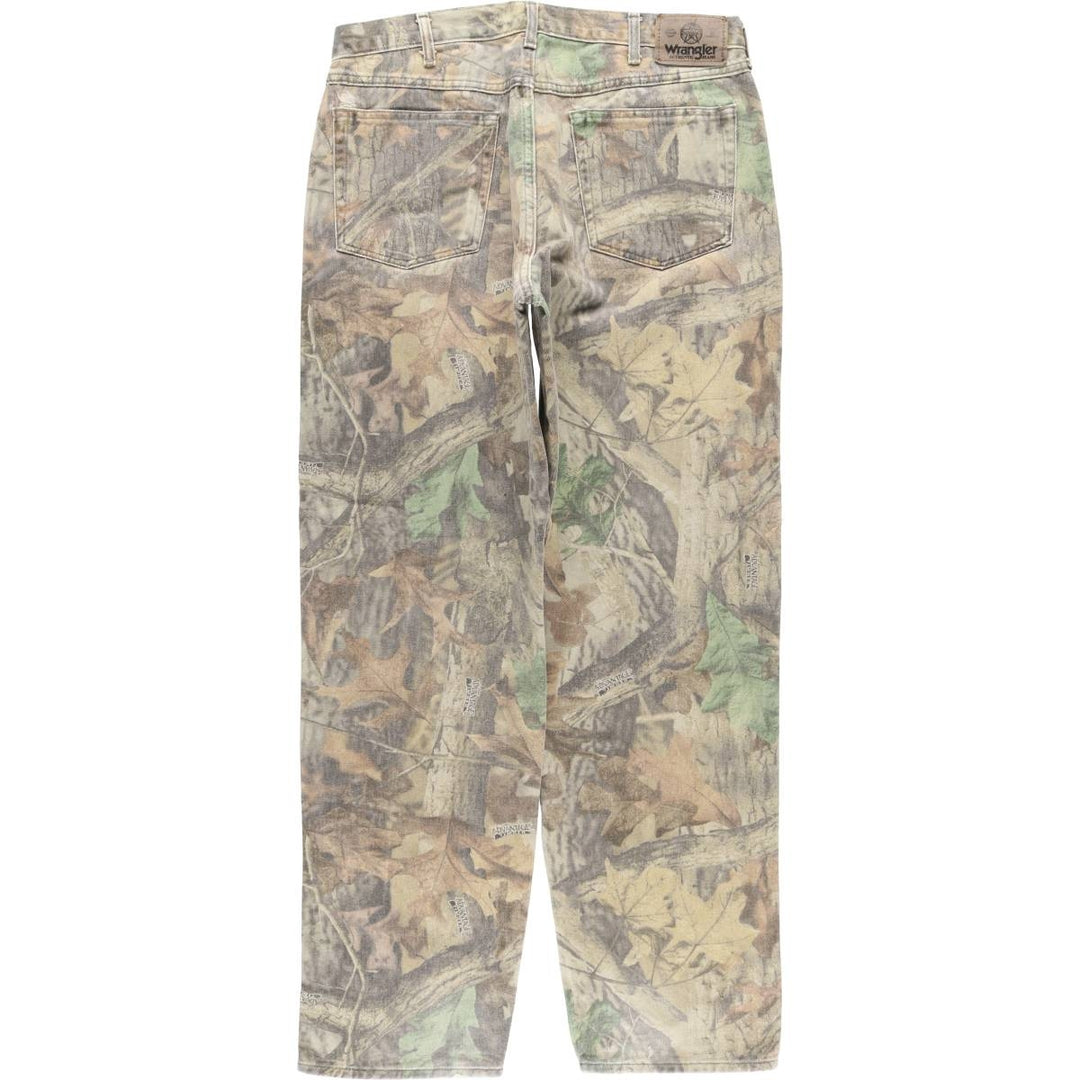 Wrangler Camouflage Pattern Realtree Camo Double Knee Tapered Denim Pants, Men's Size W34 cotton Khaki type Vintage Second Hand