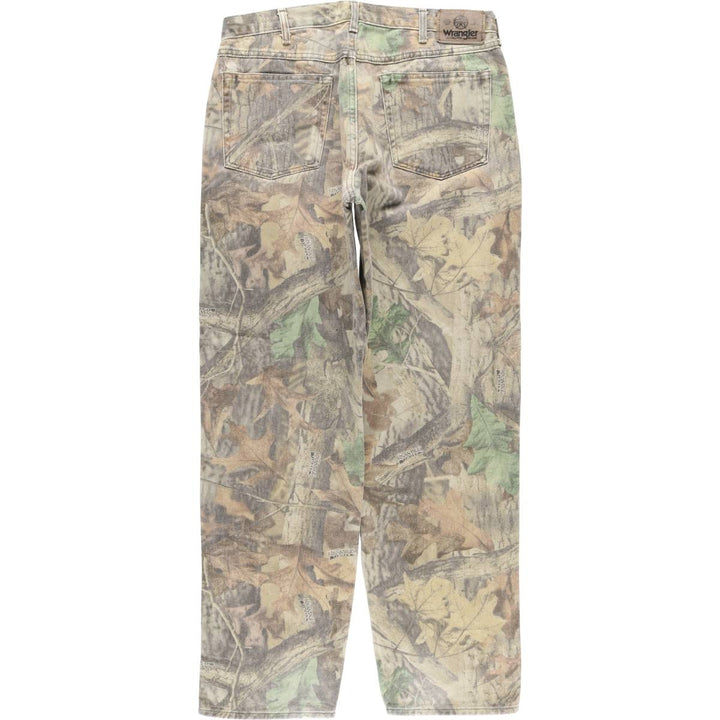 Wrangler Camouflage Pattern Realtree Camo Double Knee Tapered Denim Pants, Men's Size W34 cotton Khaki type Vintage Second Hand