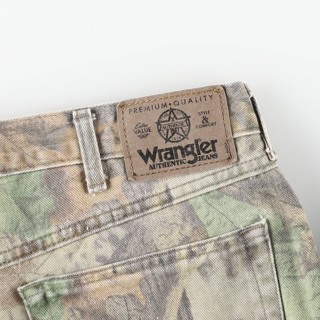 Wrangler Camouflage Pattern Realtree Camo Double Knee Tapered Denim Pants, Men's Size W34 cotton Khaki type Vintage Second Hand