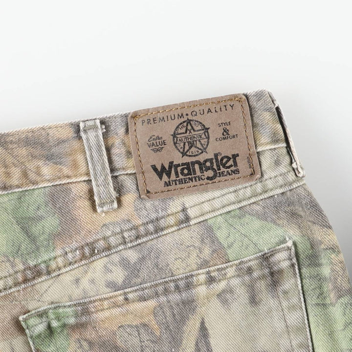 Wrangler Camouflage Pattern Realtree Camo Double Knee Tapered Denim Pants, Men's Size W34 cotton Khaki type Vintage Second Hand