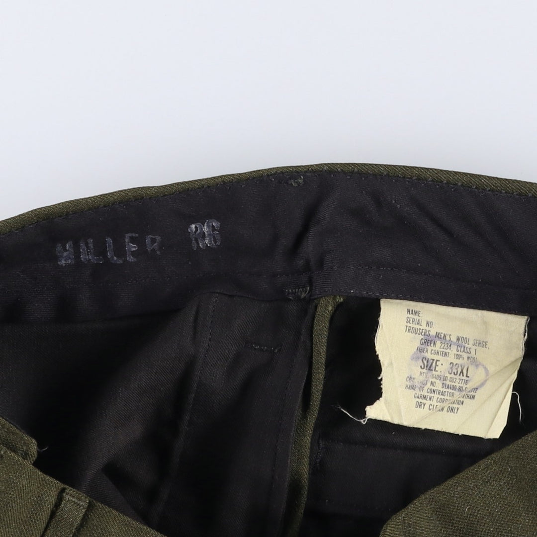 1980'S US Military Issue Wool Trousers, Made in USA, Men's Size W33 (approx.), Vintage wool Khaki type sage green Vintage Second Hand