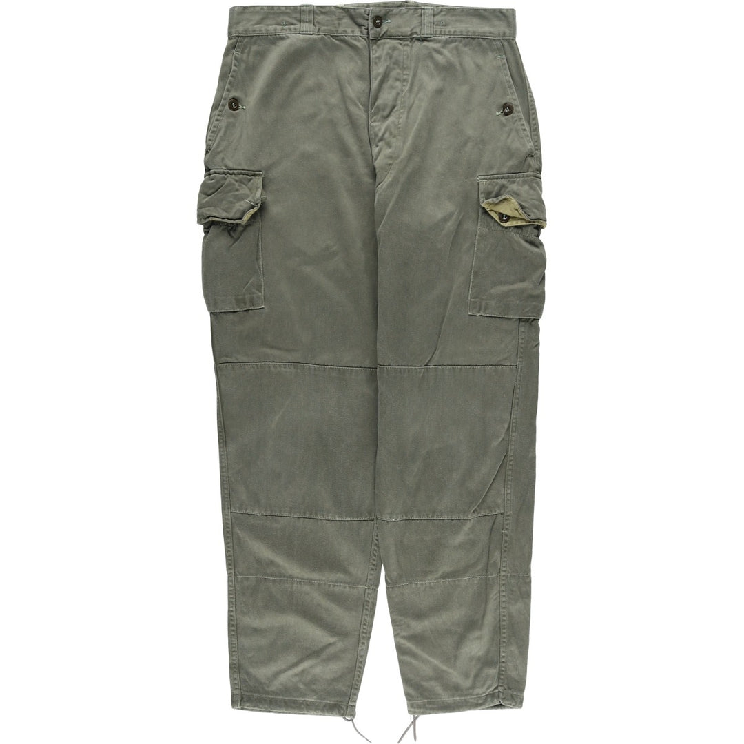 1960'S French Army M-64 Double Knee Military Cargo Pants, Men's Size M (Equivalent), Vintage unclear Khaki type sage green Vintage Second Hand