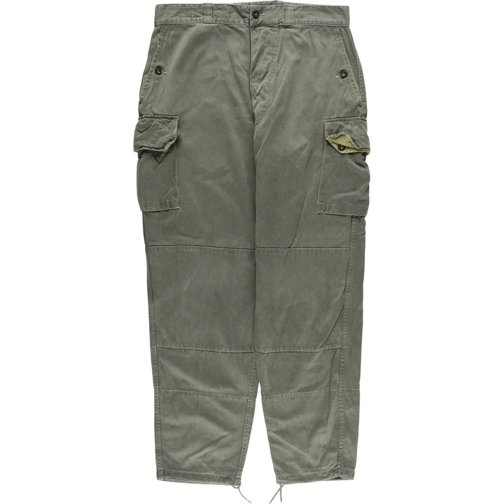 1960'S French Army M-64 Double Knee Military Cargo Pants, Men's Size M (Equivalent), Vintage unclear Khaki type sage green Vintage Second Hand