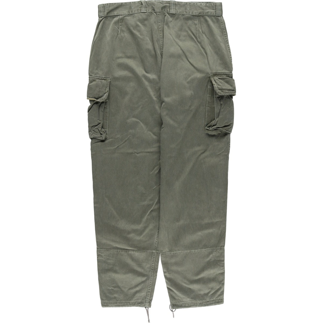 1960'S French Army M-64 Double Knee Military Cargo Pants, Men's Size M (Equivalent), Vintage unclear Khaki type sage green Vintage Second Hand