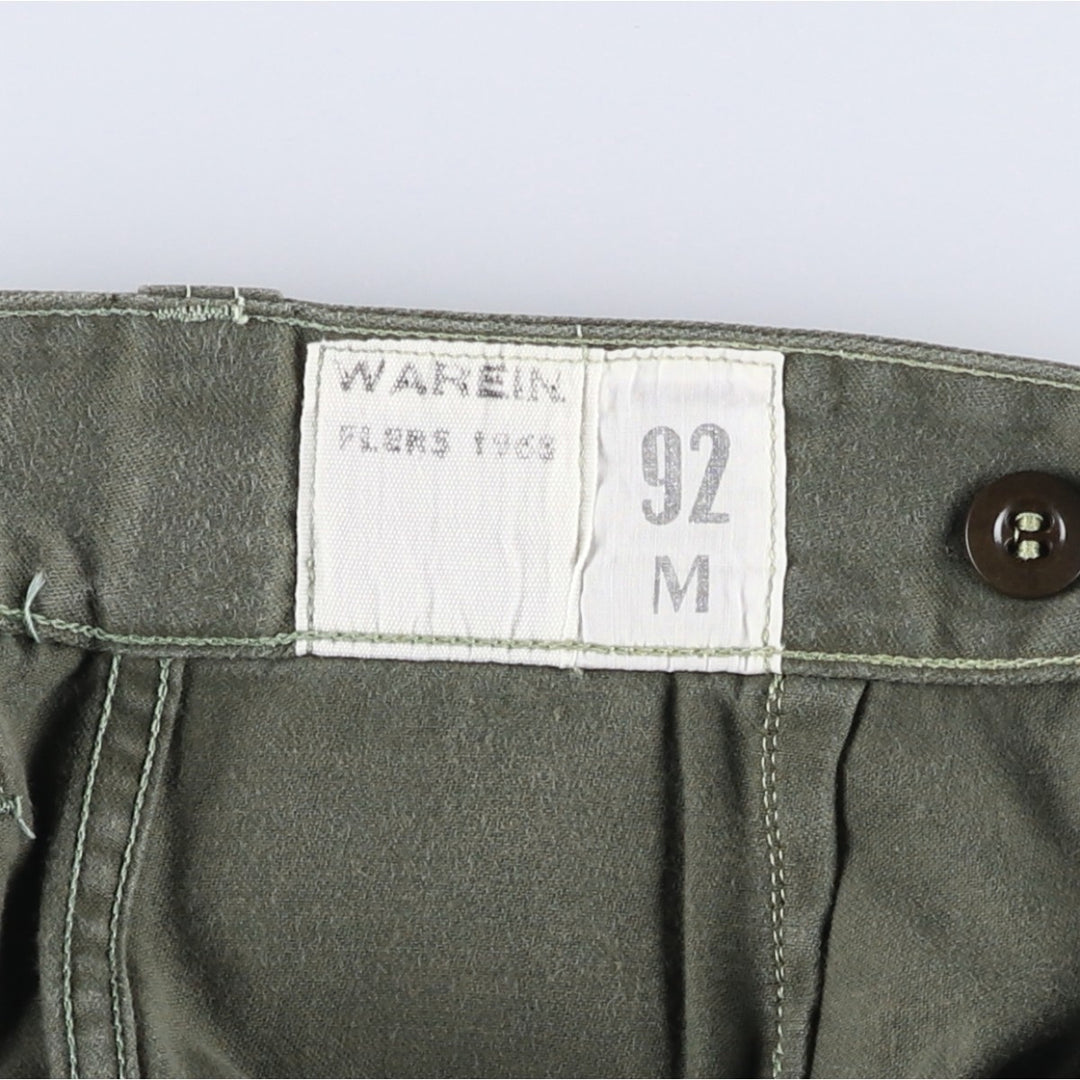 1960'S French Army M-64 Double Knee Military Cargo Pants, Men's Size M (Equivalent), Vintage unclear Khaki type sage green Vintage Second Hand