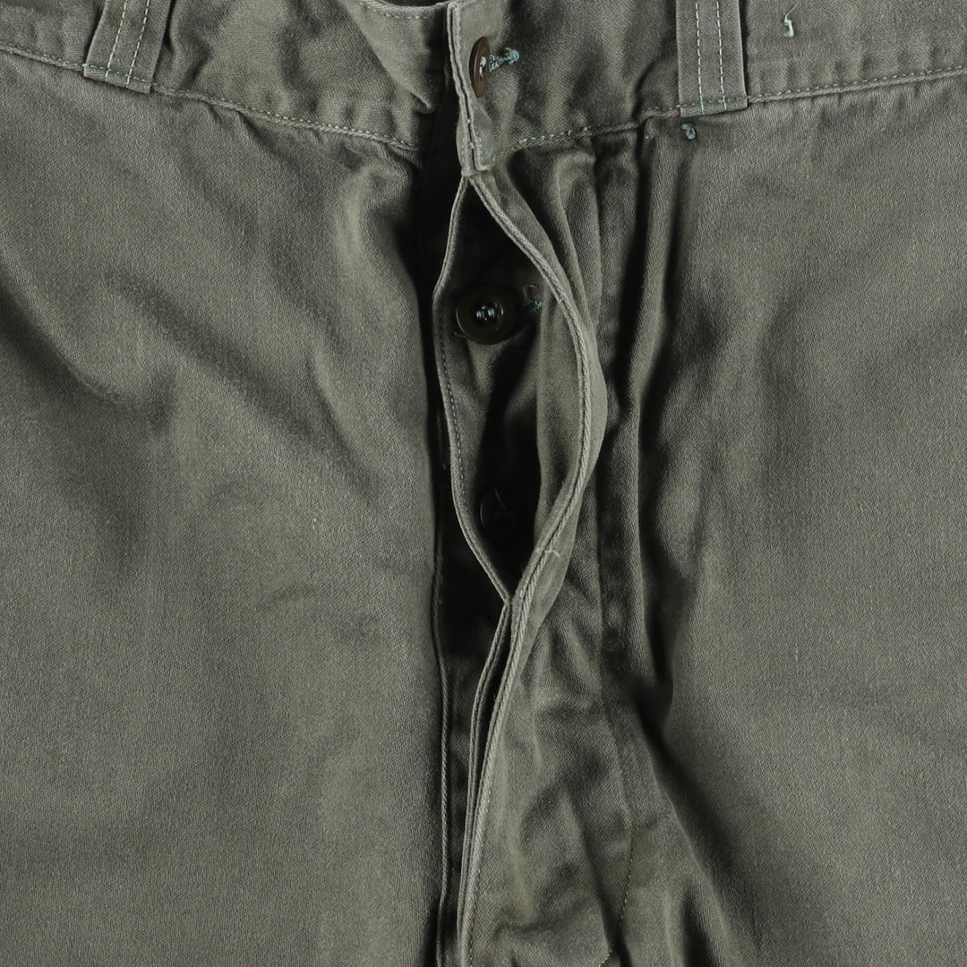1960'S French Army M-64 Double Knee Military Cargo Pants, Men's Size M (Equivalent), Vintage unclear Khaki type sage green Vintage Second Hand