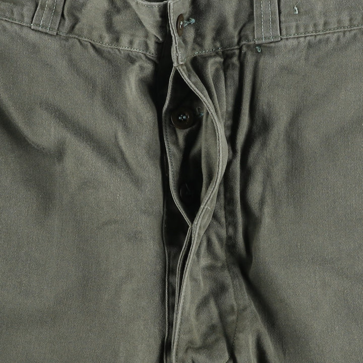 1960'S French Army M-64 Double Knee Military Cargo Pants, Men's Size M (Equivalent), Vintage unclear Khaki type sage green Vintage Second Hand