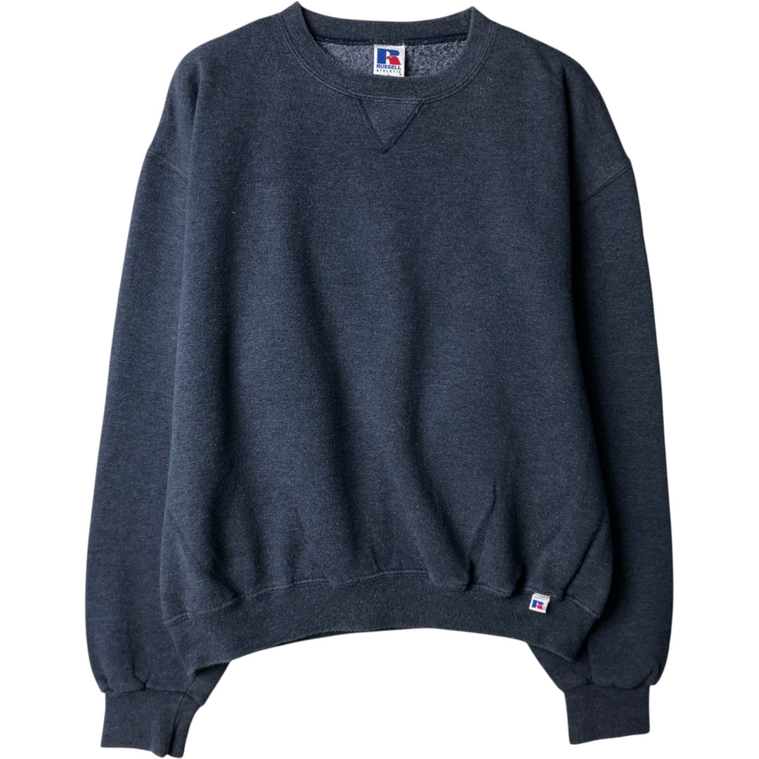 Vintage 90'S Russell plain blank sweatshirt, men's size L, with a V-neck gusset. polyester navy blue type Vintage Second Hand