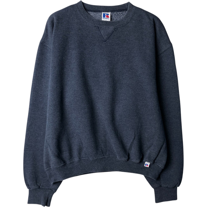 Vintage 90'S Russell plain blank sweatshirt, men's size L, with a V-neck gusset. polyester navy blue type Vintage Second Hand