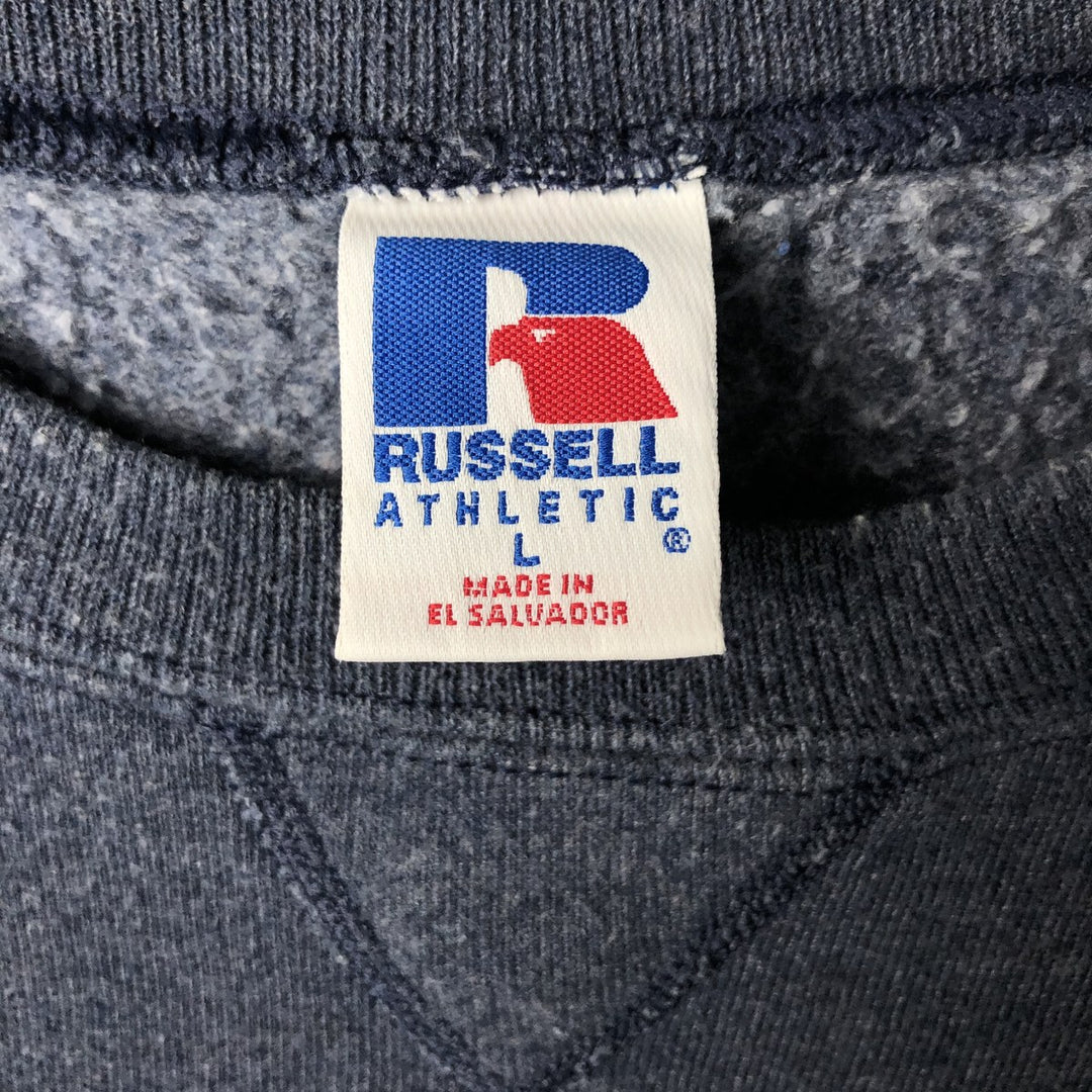 Vintage 90'S Russell plain blank sweatshirt, men's size L, with a V-neck gusset. polyester navy blue type Vintage Second Hand