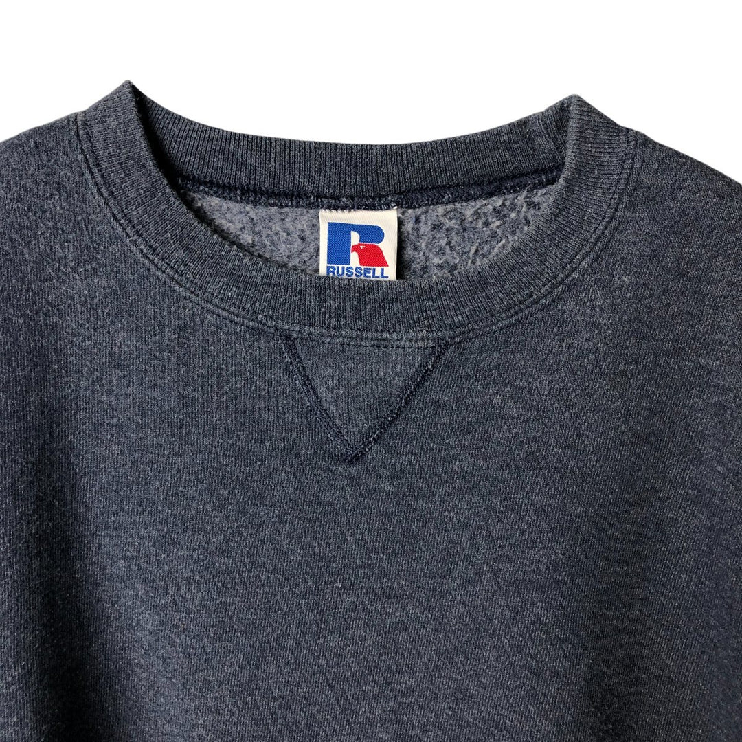 Vintage 90'S Russell plain blank sweatshirt, men's size L, with a V-neck gusset. polyester navy blue type Vintage Second Hand