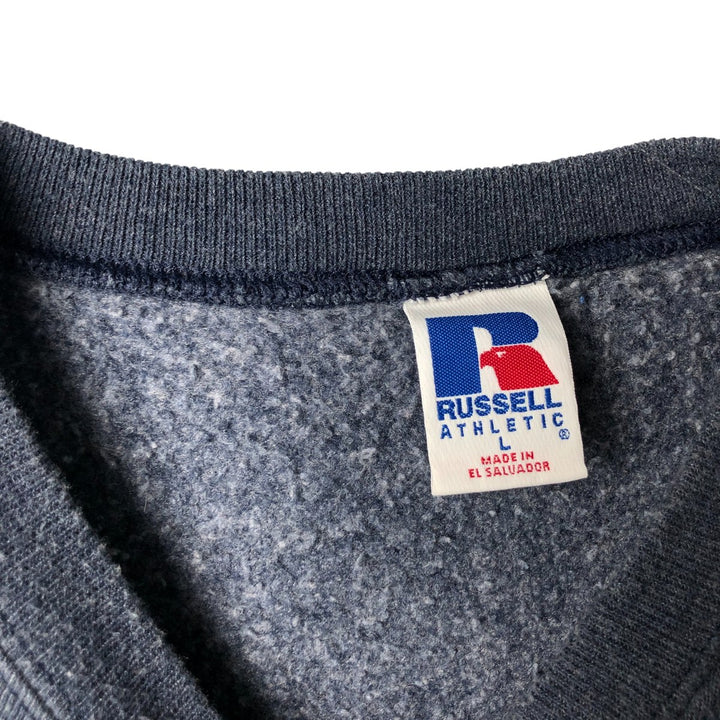 Vintage 90'S Russell plain blank sweatshirt, men's size L, with a V-neck gusset. polyester navy blue type Vintage Second Hand