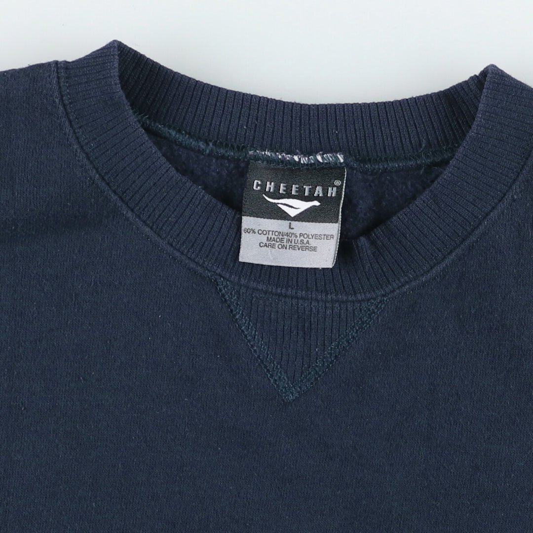 Cheetah plain blank sweatshirt, made in the USA, men's size L cotton navy blue type Vintage Second Hand