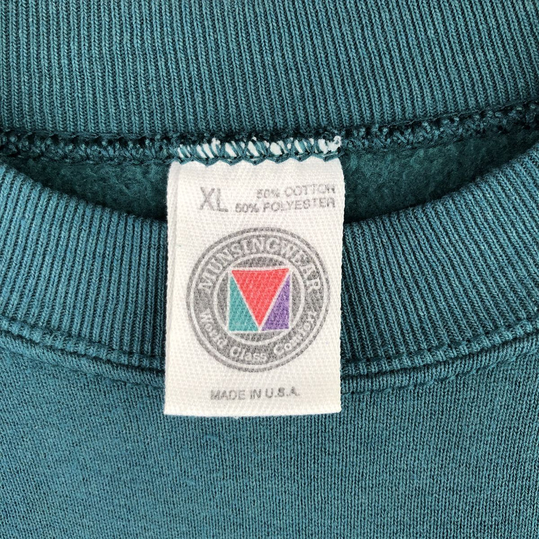 Vintage 90'S MUNSINGWEAR plain blank sweatshirt, made in the USA, men's size XL cotton Green type dark green Vintage Second Hand