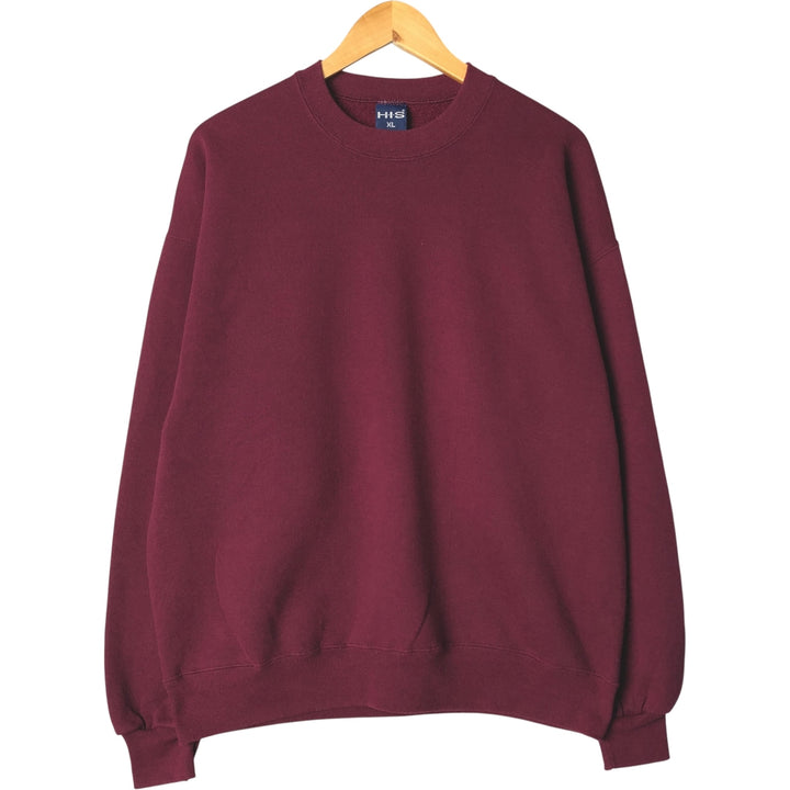 90'S HIS plain blank sweatshirt, sweatshirt, made in USA, men's XL size, vintage cotton Red type red-purple Vintage Second Hand