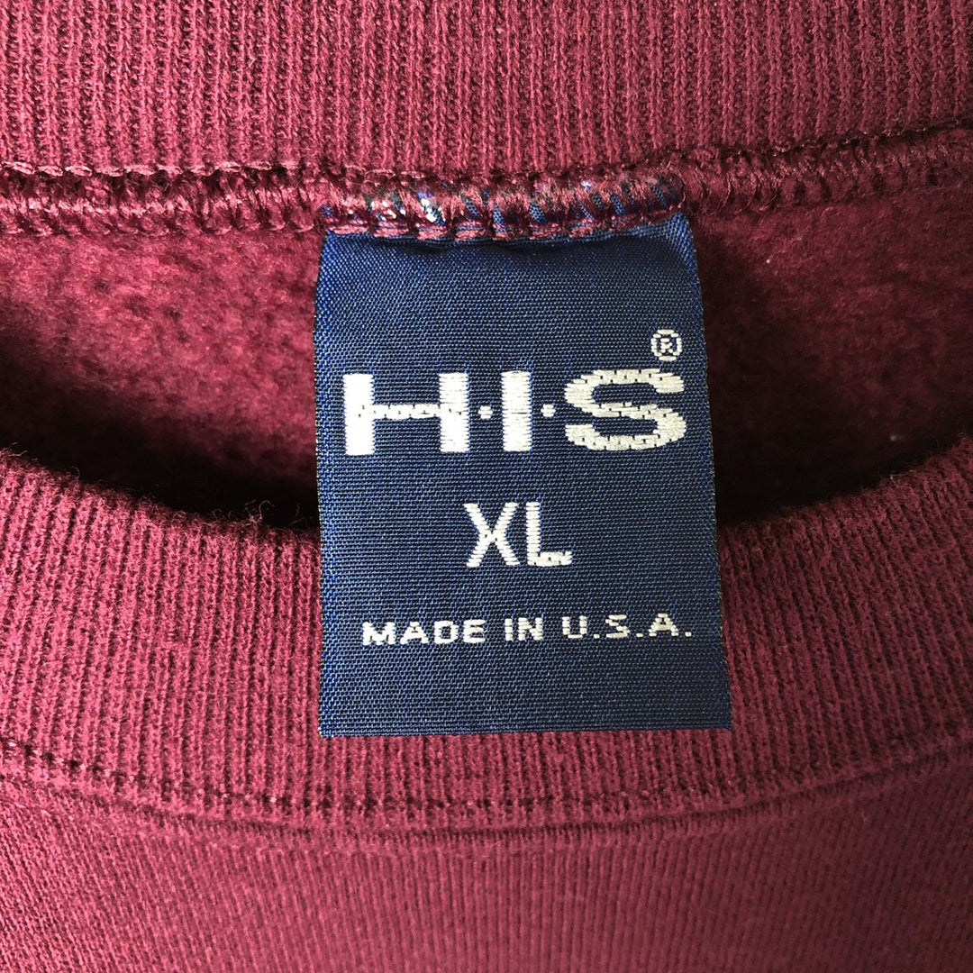 90'S HIS plain blank sweatshirt, sweatshirt, made in USA, men's XL size, vintage cotton Red type red-purple Vintage Second Hand