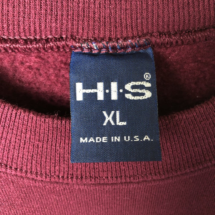 90'S HIS plain blank sweatshirt, sweatshirt, made in USA, men's XL size, vintage cotton Red type red-purple Vintage Second Hand