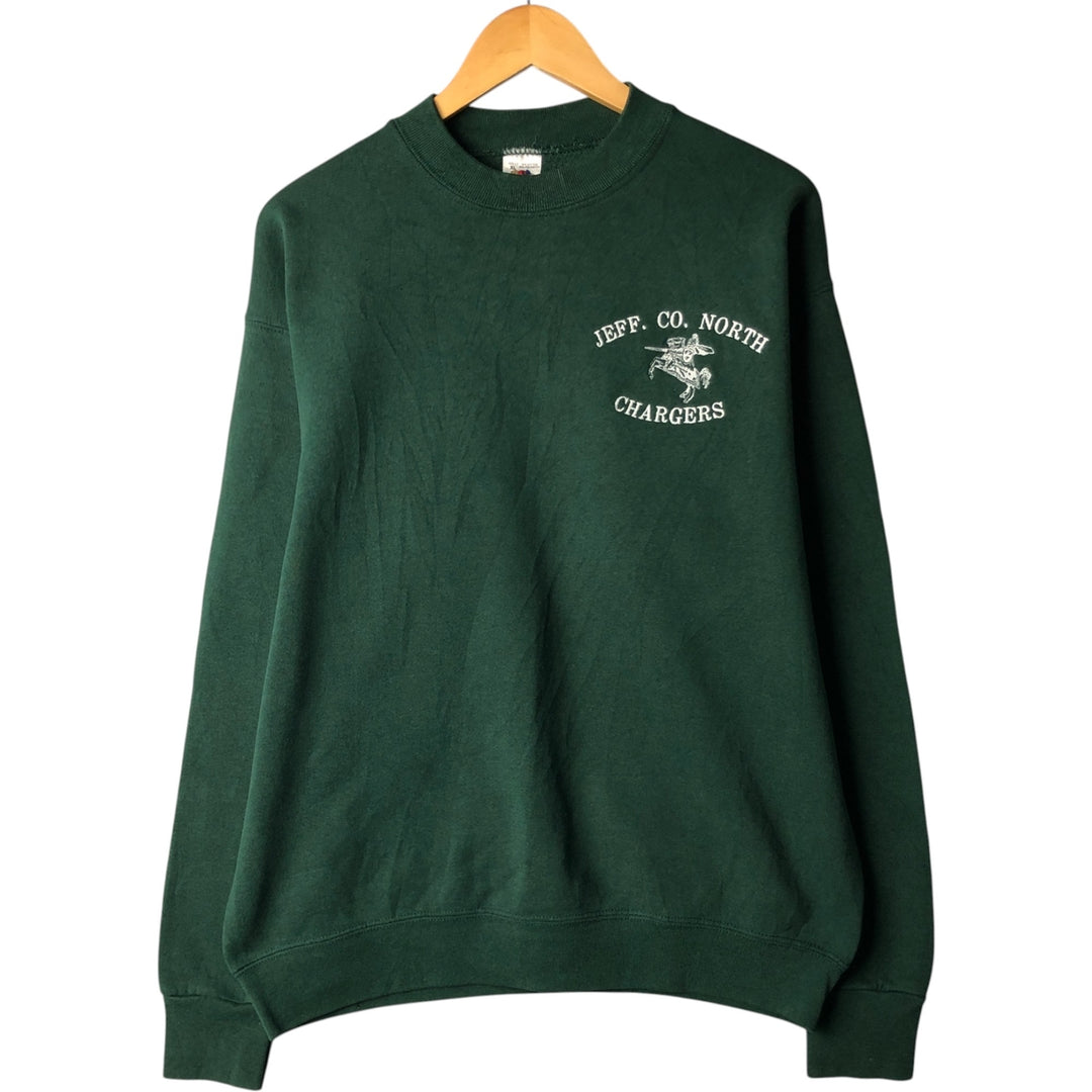 90'S Fruit of the Loom printed sweatshirt, made in the USA, men's XL size, vintage cotton green type Vintage Second Hand