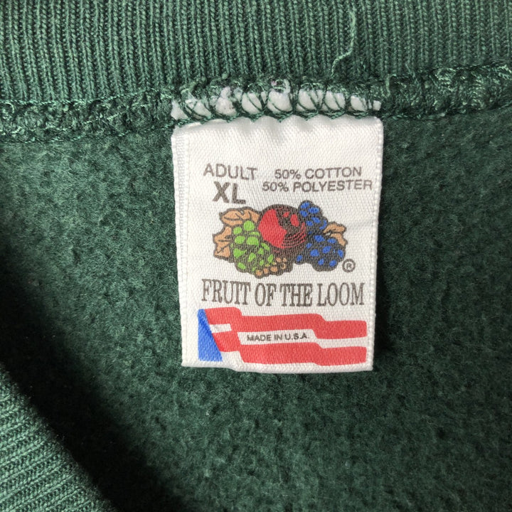 90'S Fruit of the Loom printed sweatshirt, made in the USA, men's XL size, vintage cotton green type Vintage Second Hand