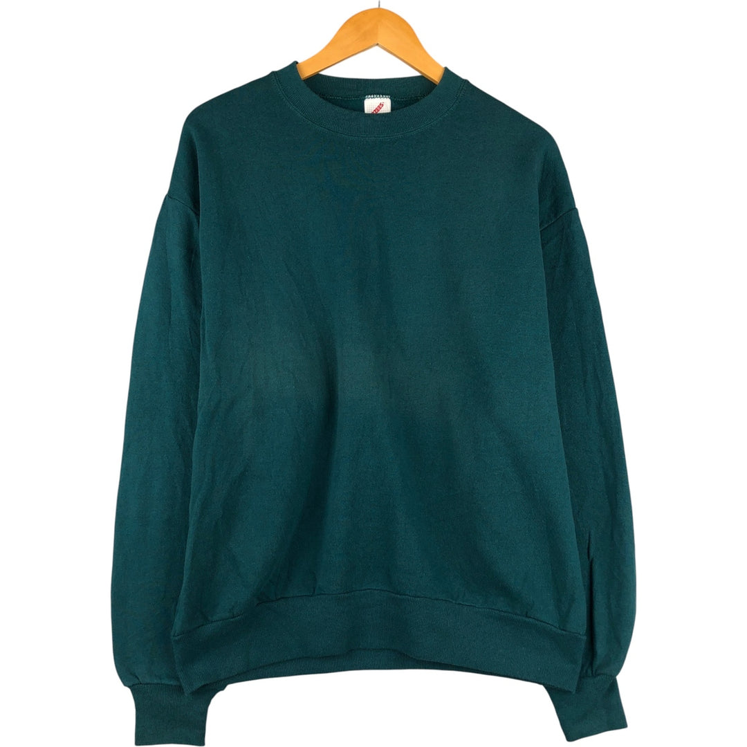 80s-90'S Jerzees Plain Blank Sweatshirt Trainer Made in USA Men's Size L Vintage cotton Emerald green Vintage Second Hand