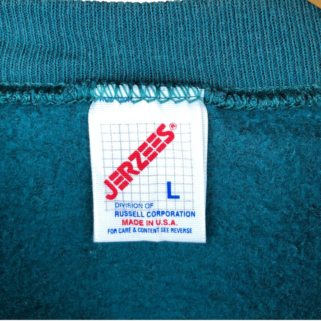 80s-90'S Jerzees Plain Blank Sweatshirt Trainer Made in USA Men's Size L Vintage cotton Emerald green Vintage Second Hand