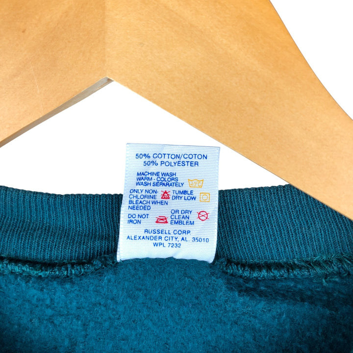 80s-90'S Jerzees Plain Blank Sweatshirt Trainer Made in USA Men's Size L Vintage cotton Emerald green Vintage Second Hand