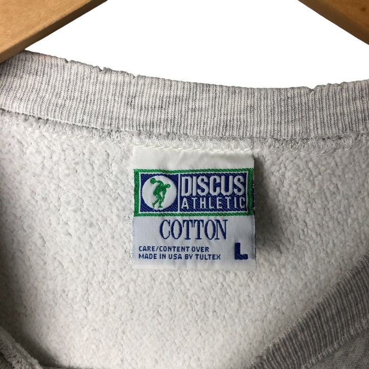 Vintage 90'S DISCUS ATHELETIC plain blank sweatshirt, made in the USA, size L, men's cotton pale white type Vintage Second Hand