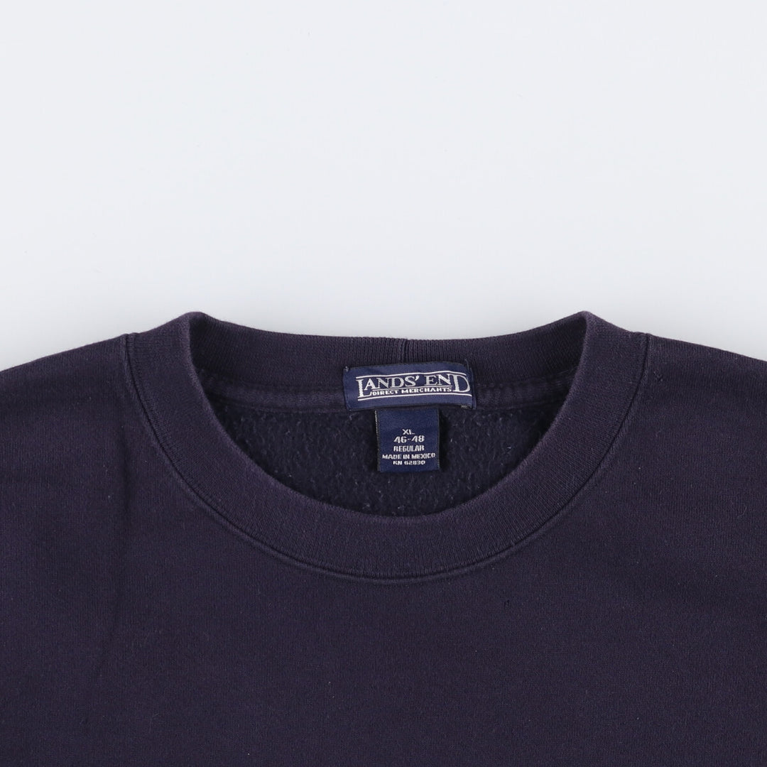 90'S Lands' End plain blank sweatshirt, men's size XL cotton navy blue type Vintage Second Hand