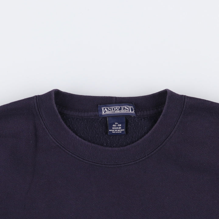 90'S Lands' End plain blank sweatshirt, men's size XL cotton navy blue type Vintage Second Hand