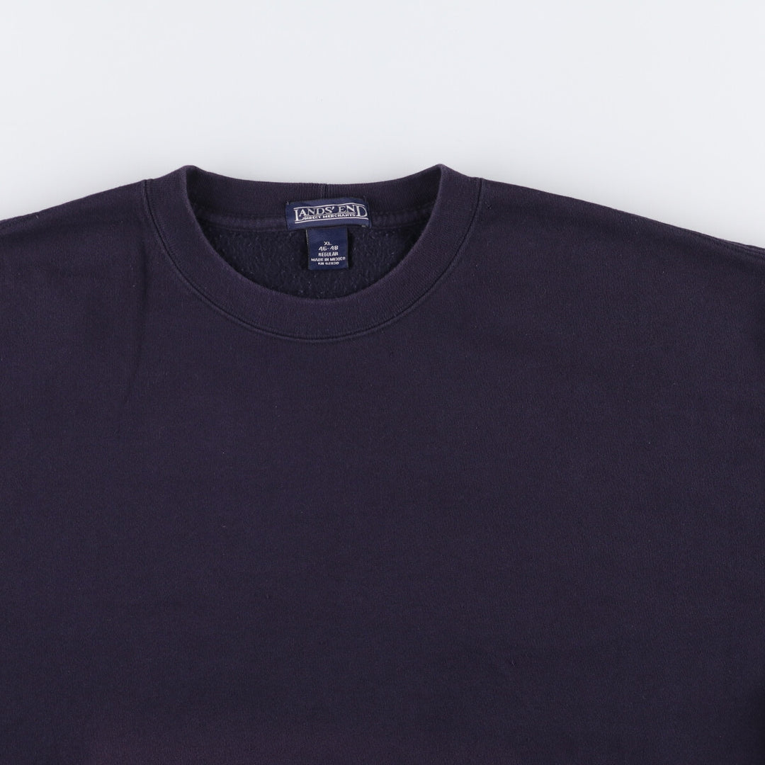 90'S Lands' End plain blank sweatshirt, men's size XL cotton navy blue type Vintage Second Hand