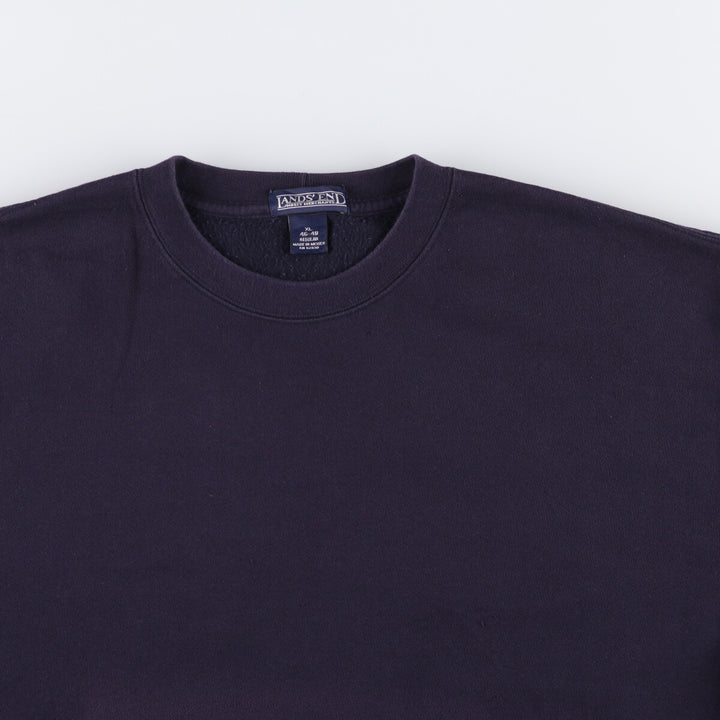 90'S Lands' End plain blank sweatshirt, men's size XL cotton navy blue type Vintage Second Hand