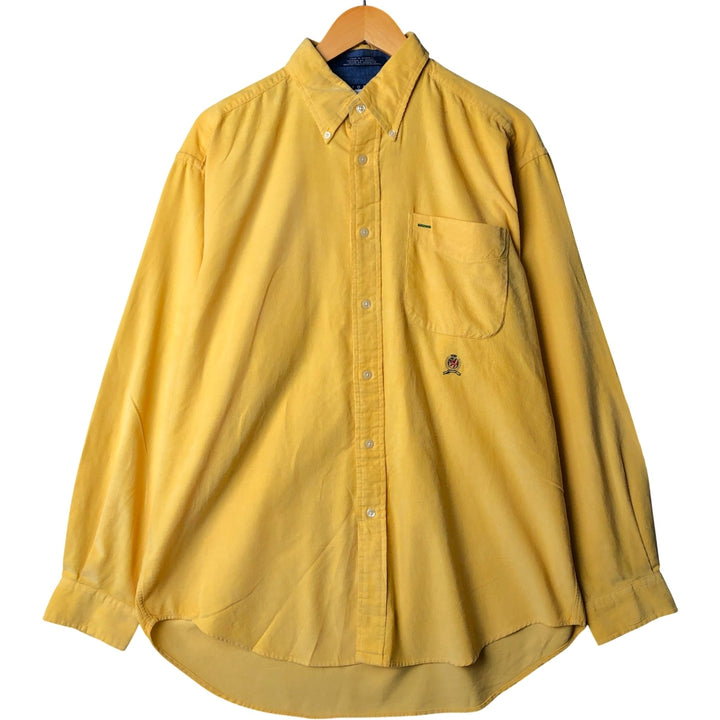 Vintage 90'S Tommy Hilfiger long-sleeved button-down corduroy shirt, size M, men's cotton yellow type Vintage Second Hand