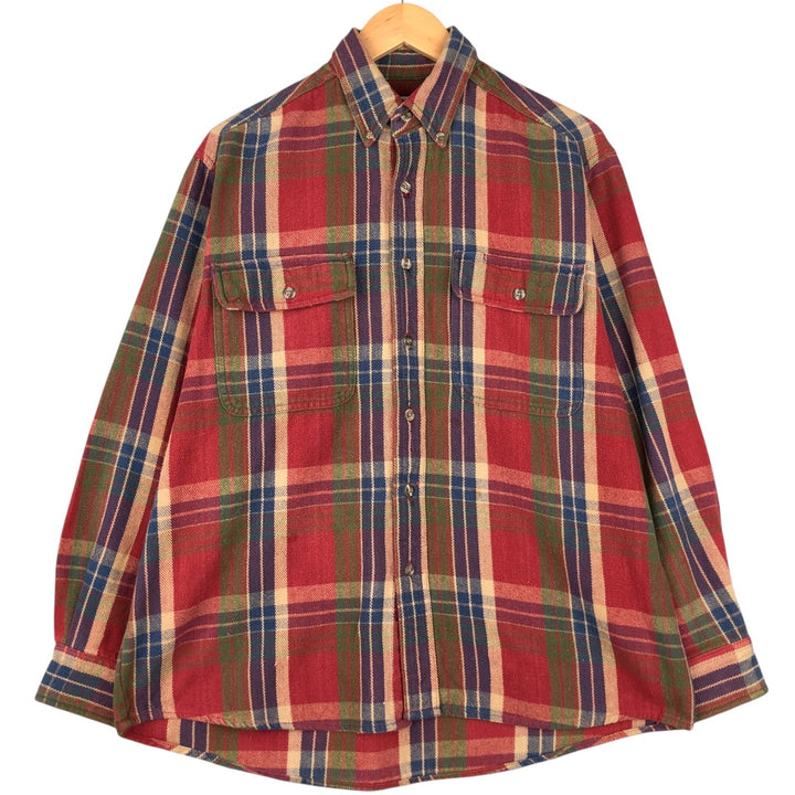 Wrangler Rugged Wear Long Sleeve Button-Down Heavy Flannel Check Shirt, Men's Size XL unclear red type Vintage Second Hand