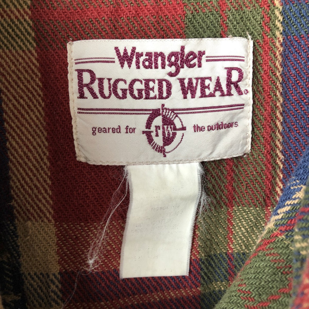 Wrangler Rugged Wear Long Sleeve Button-Down Heavy Flannel Check Shirt, Men's Size XL unclear red type Vintage Second Hand