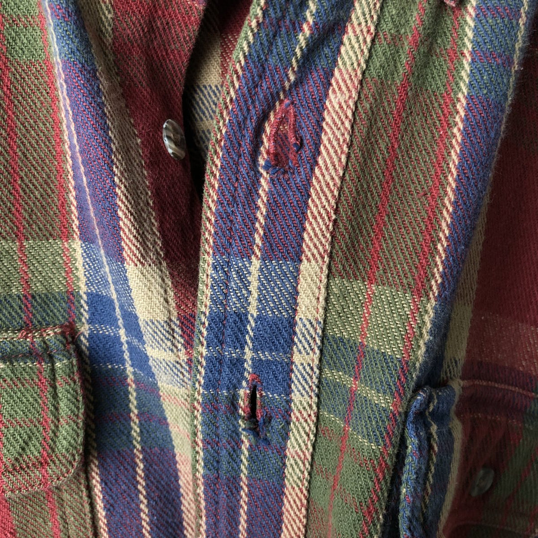 Wrangler Rugged Wear Long Sleeve Button-Down Heavy Flannel Check Shirt, Men's Size XL unclear red type Vintage Second Hand
