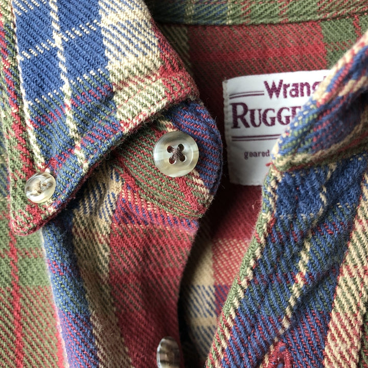 Wrangler Rugged Wear Long Sleeve Button-Down Heavy Flannel Check Shirt, Men's Size XL unclear red type Vintage Second Hand