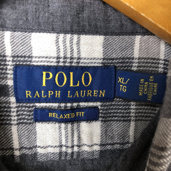 Ralph Lauren POLO RALPH LAUREN Relaxed Fit Long Sleeve Light Flannel Check Shirt, Men's Size XL cotton gray type Vintage Second Hand
