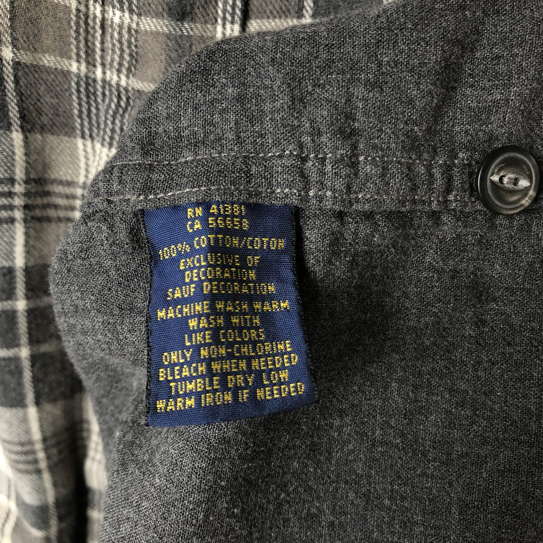 Ralph Lauren POLO RALPH LAUREN Relaxed Fit Long Sleeve Light Flannel Check Shirt, Men's Size XL cotton gray type Vintage Second Hand