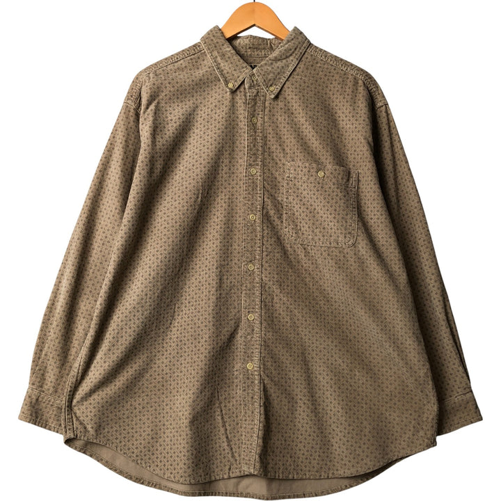 90s~ Vintage NWT NATURALS All-Over Print Long Sleeve Button-Down Corduroy Shirt, Men's Size XL cotton Beige type Vintage Second Hand