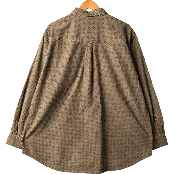 90s~ Vintage NWT NATURALS All-Over Print Long Sleeve Button-Down Corduroy Shirt, Men's Size XL cotton Beige type Vintage Second Hand