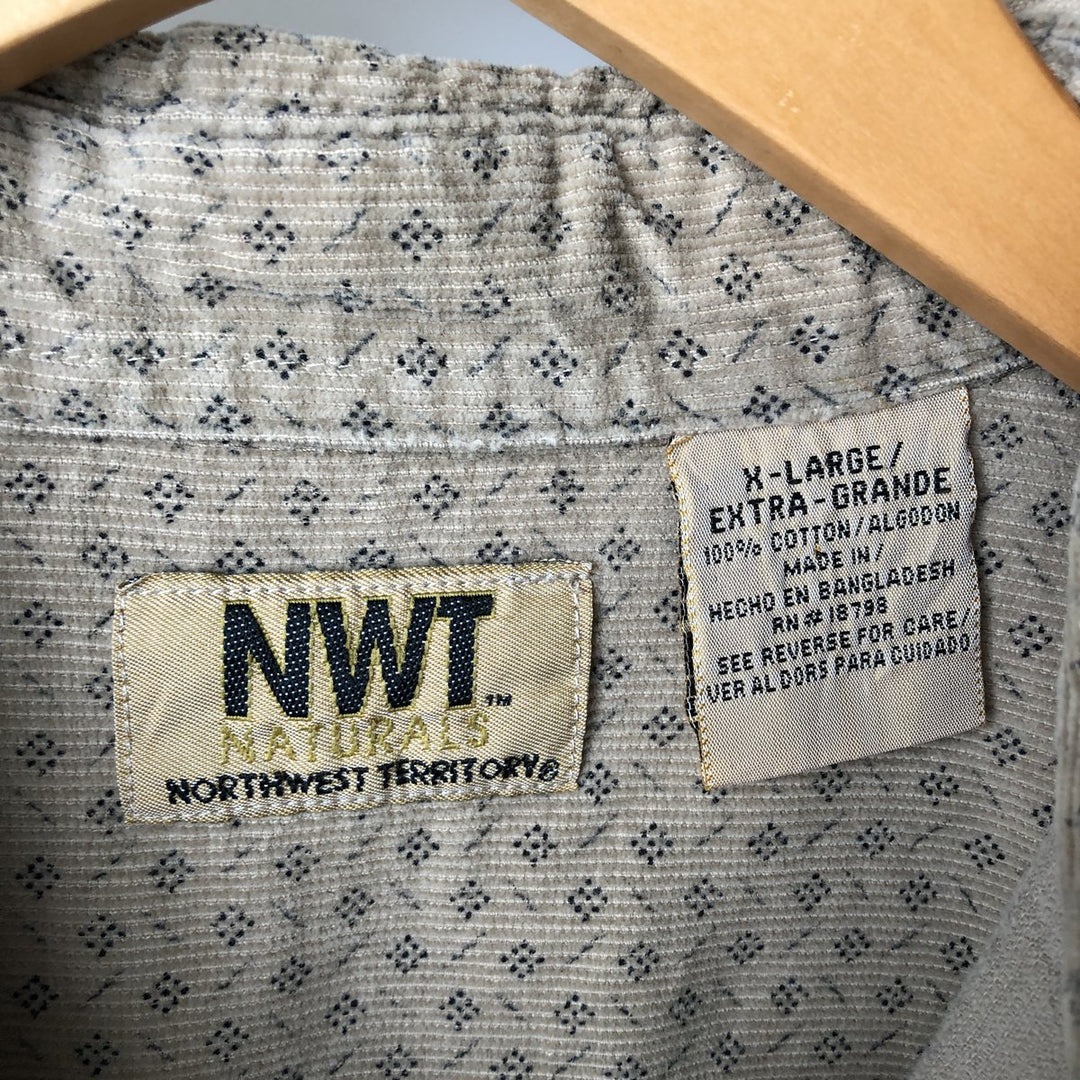 90s~ Vintage NWT NATURALS All-Over Print Long Sleeve Button-Down Corduroy Shirt, Men's Size XL cotton Beige type Vintage Second Hand