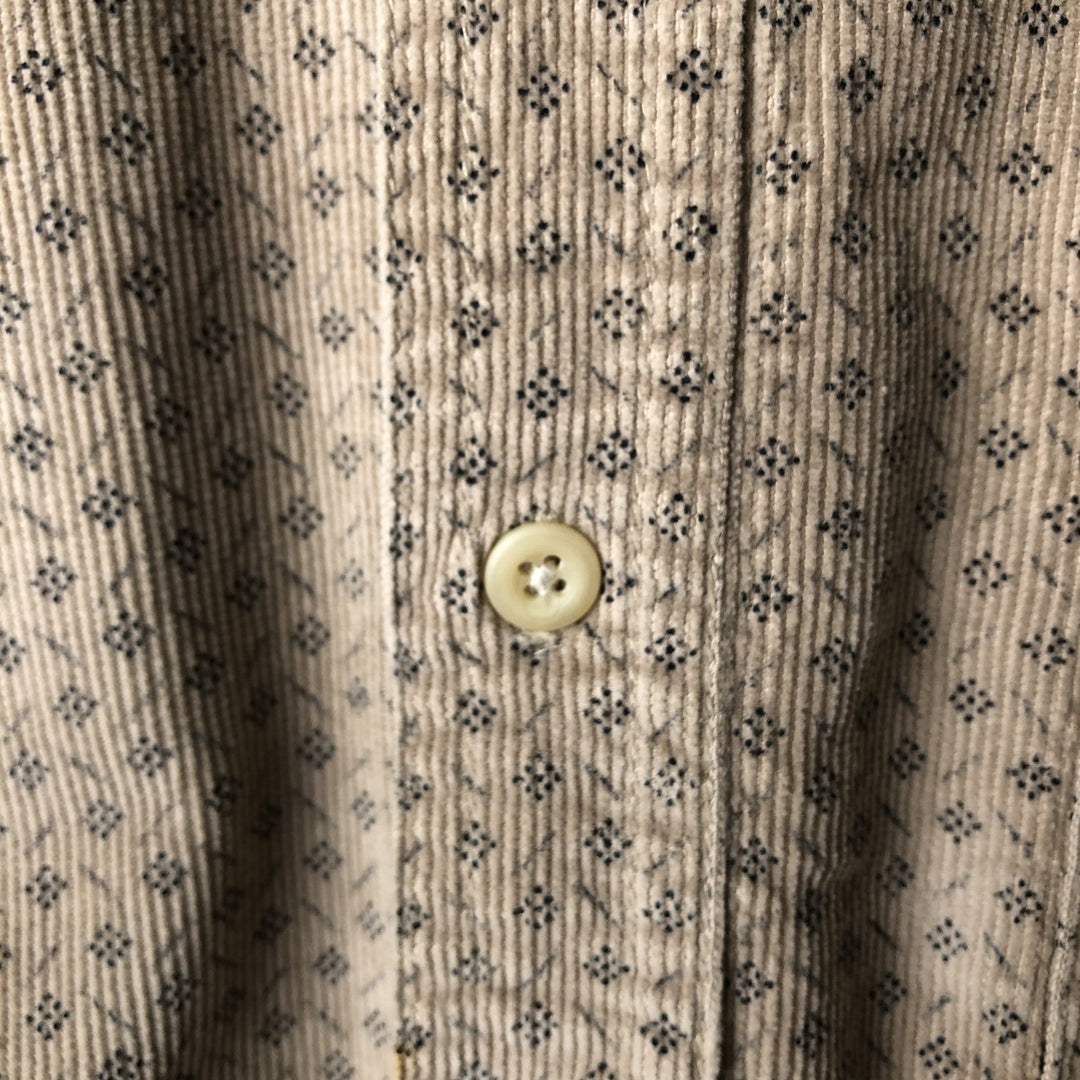 90s~ Vintage NWT NATURALS All-Over Print Long Sleeve Button-Down Corduroy Shirt, Men's Size XL cotton Beige type Vintage Second Hand
